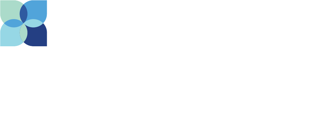 Abstract overlapping blue and green petal shapes