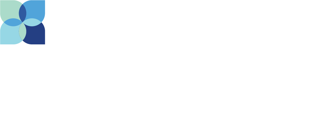 Abstract blue and green overlapping petal shapes