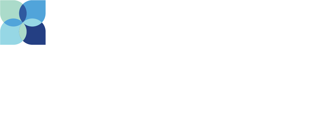 Abstract blue and green overlapping petal shapes